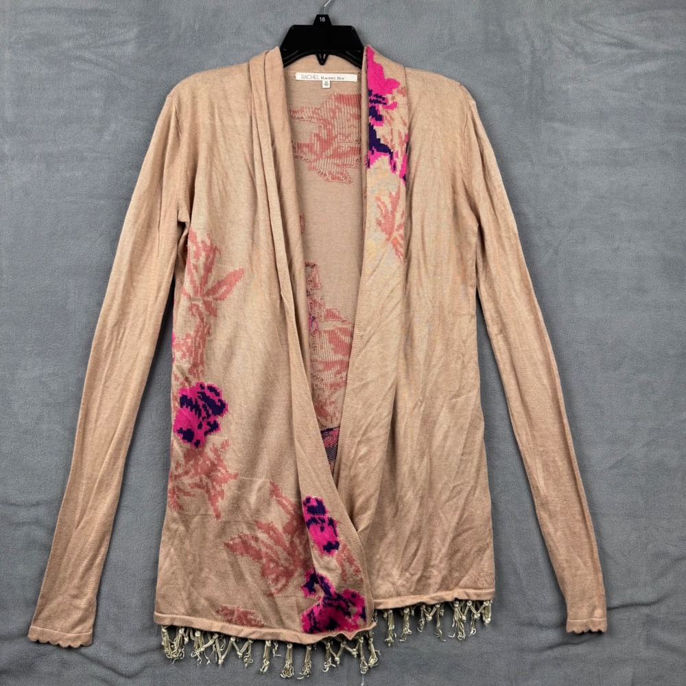 Rachel Rachel Roy Beige Floral Fringe Cardigan Sweater XS‎